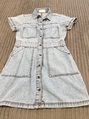 Cotton On Australia Shirt Dress Womens S Blue Light Wash Denim Snap Front